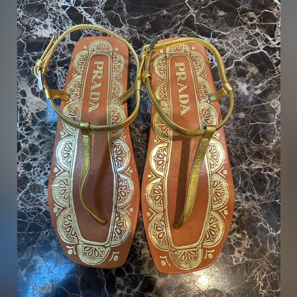 Prada Women's Gold and Tan Sandals - Picture 1 of 4